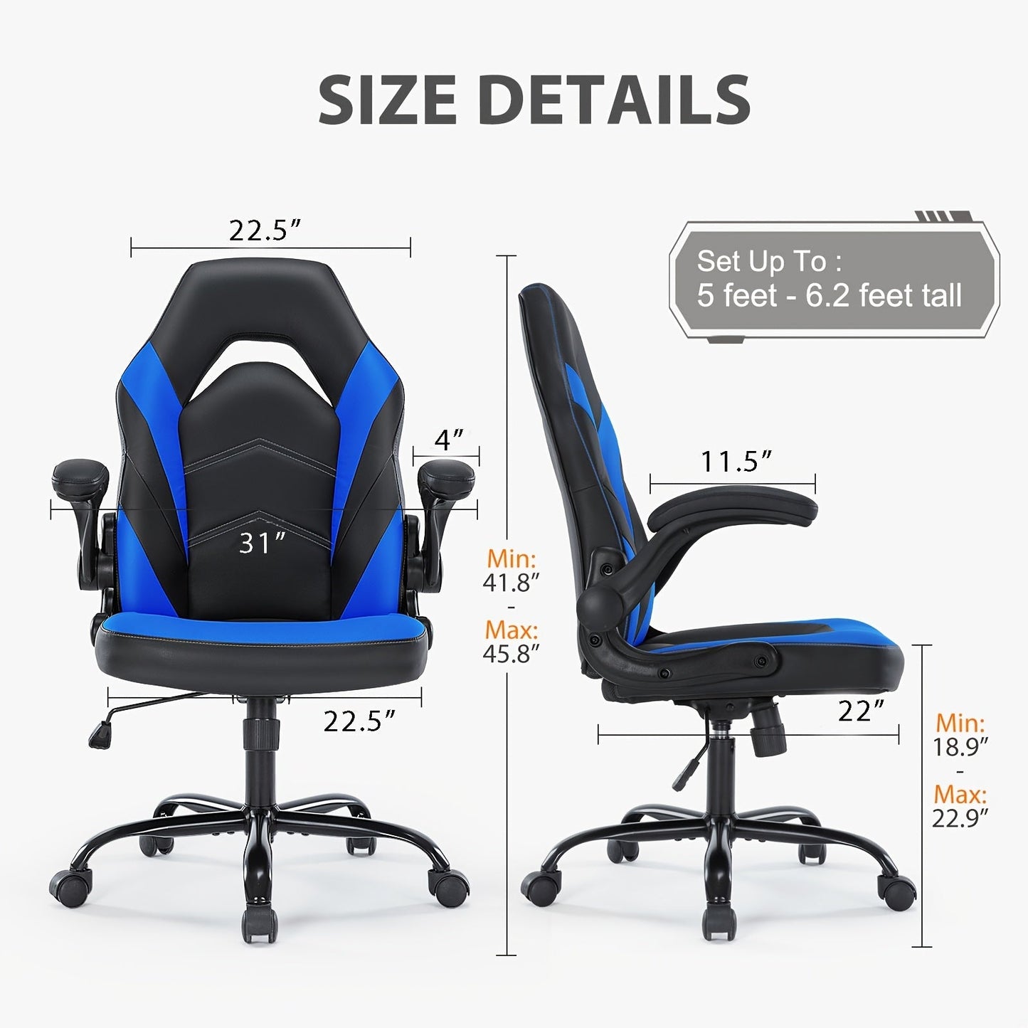 Ergonomic Gaming Chair with Footrest & Lumbar Support – Racing Style Esports Computer Chair, Fixed Armrests, Adjustable Recliner, Home Office Desk Chair for Adults