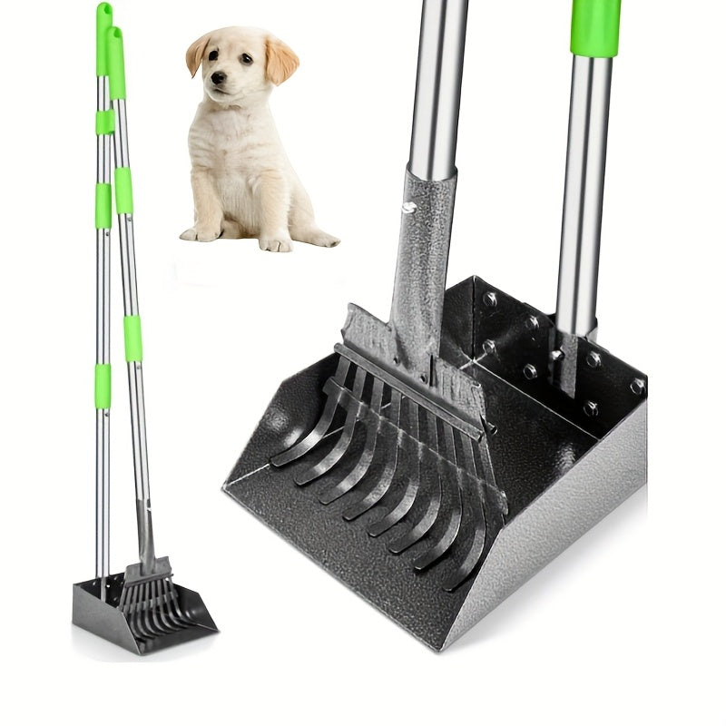 Stainless Steel Dog Pooper Scooper Set with Adjustable Handles – Rust-Proof Tray & Rake Pet Waste Removal Tool, Easy to Clean, No-Bend Design for All Dog Breeds, Yard & Outdoor Use