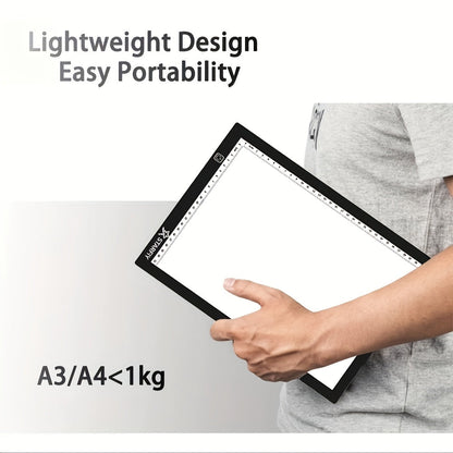 LED Tracing Light Pad Board A2 A3 A4, Dual Light Bar Ultra-Thin Copy Table with 3-Speed Dimming & Eye-Caring No-Grid Surface for Diamond Painting, Sketching & Drawing