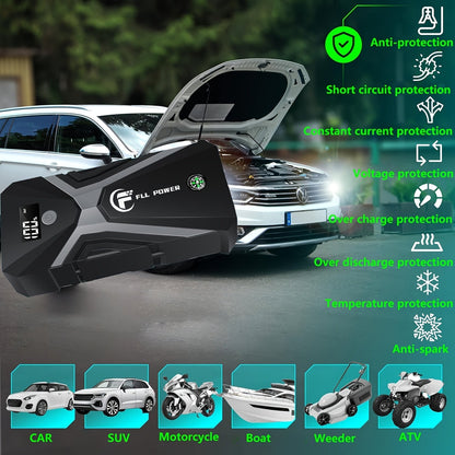 Portable Car Jump Starter Power Pack 1600A–3000A 12V Battery Booster – Compact Emergency Start for Gas & Diesel Engines with USB Charge Ports & LED Flashlight