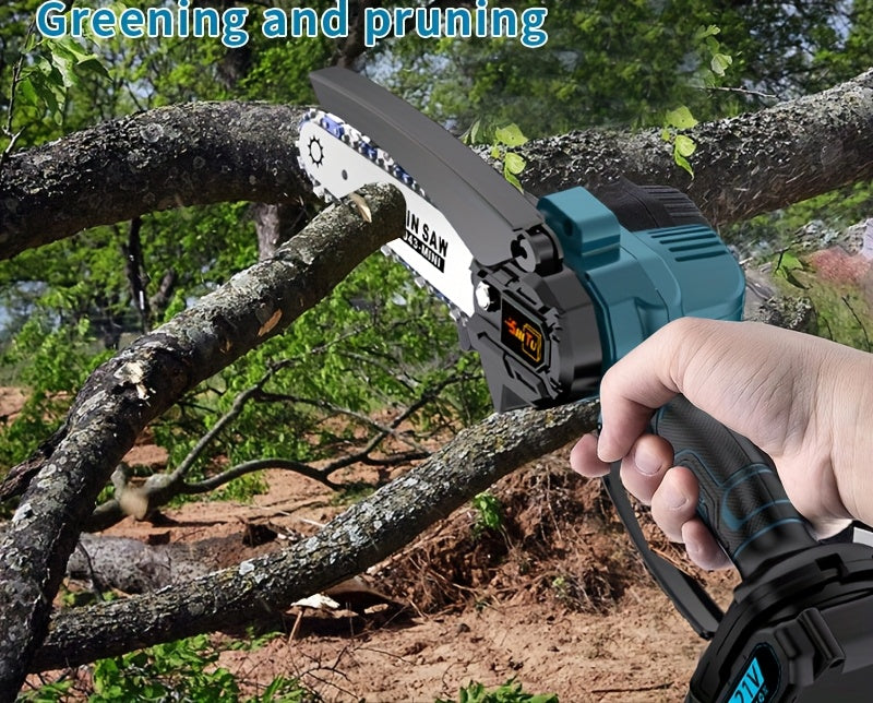 Mini Cordless Chainsaw Portable Handheld Electric Tree Cutter Splash Guard Security Lock Rechargeable for Garden Yard