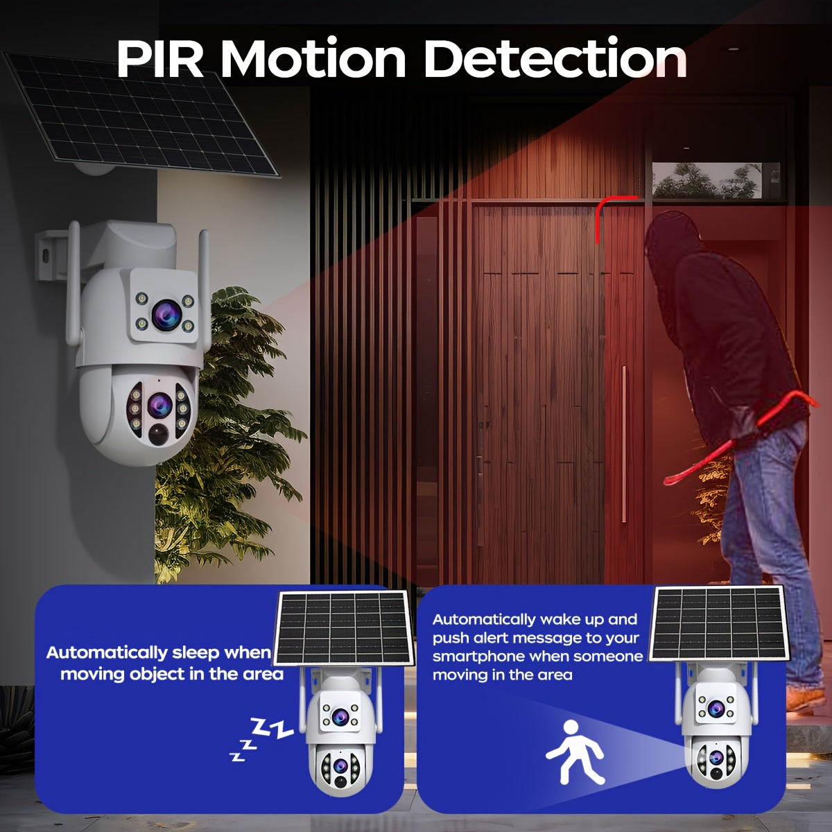 Solar Security Camera Outdoor 360° PTZ 1296P HD Dual Lens Color Night Vision Two-Way Audio Motion Detection WiFi SD Card – Wire-Free Rechargeable JOOAN RS3