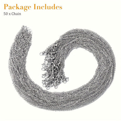 50pcs 18 Inch 304 Stainless Steel Necklace Chains with Lobster Clasp - Tarnish Resistant DIY Jewelry Making Supplies for Pendants, Charms, Bracelets & Keychains, Bulk Chain Set for Crafters
