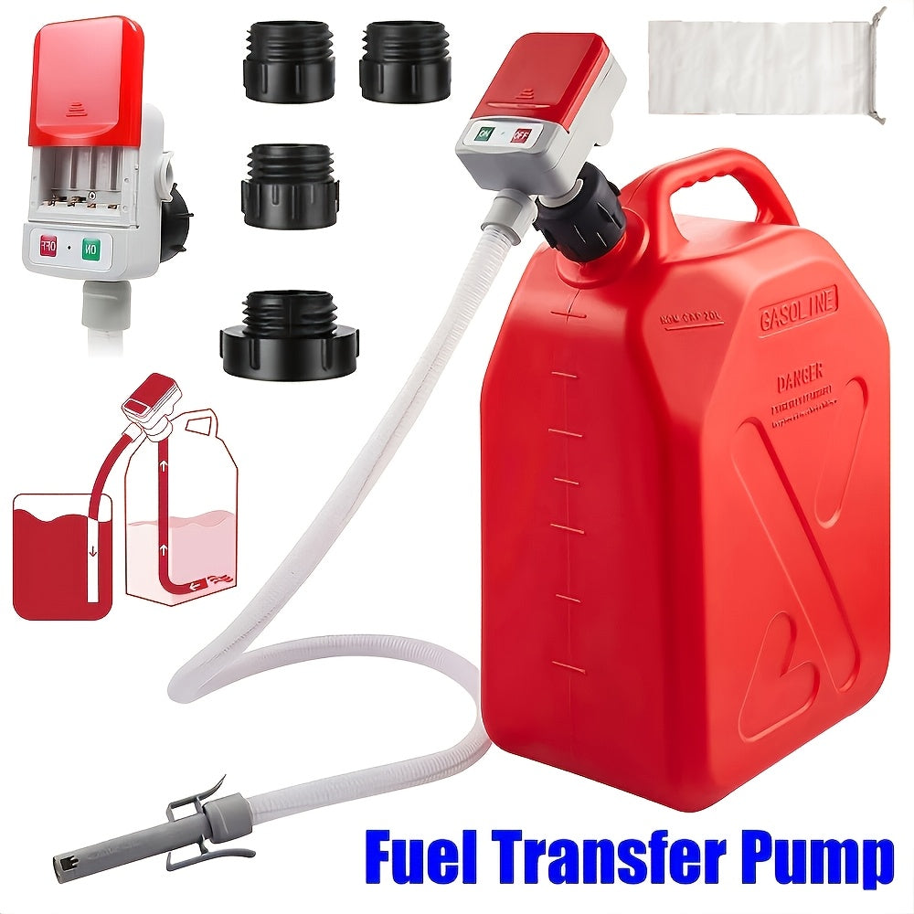 Automatic Fuel Transfer Pump with Auto-Stop - 51 Inch Extra Long Hose, 3.2 Gallons Per Minute, Battery or USB Powered, 4 Can Adapters, Portable Gas Can Pump for Gasoline, Diesel and Oil Transfer