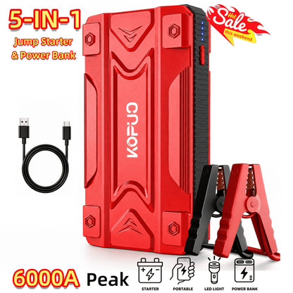 Portable Car Jump Starter 20000A Peak with Air Compressor, 7-in-1 Jump Starter Battery Pack 150PSI Tire Inflator, Power Bank, LED Light & Safety Hammer for 12V Gas & Diesel Engines – Roadside Emergency Kit