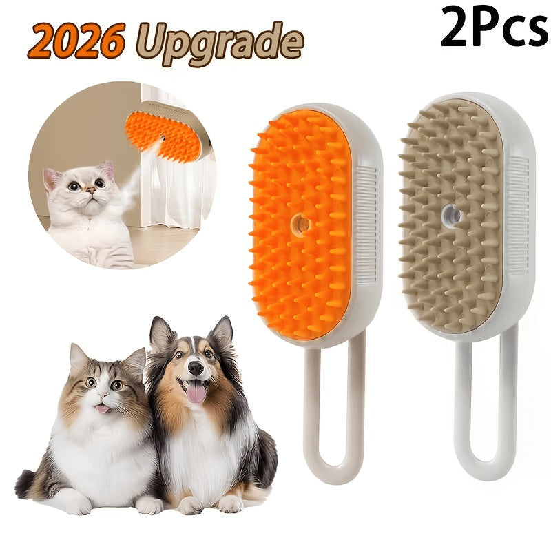 3-in-1 Self-Cleaning Pet Grooming Brush with Steam Spray & Shedding Control for Cats & Dogs USB Rechargeable Silicone Rubber Bristles – 2026 New Model