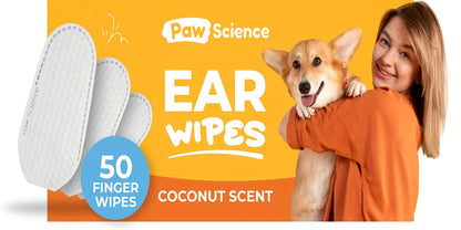 Dog Ear Cleaner Wipes with Finger Wipe Design - Soothing Deodorizing Itch Relief Coconut Scent Pet Ear Cleaning Wipes for All Dog Breed Sizes, Gentle and Easy to Use at Home