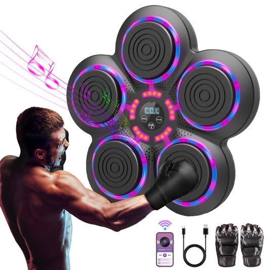 Smart Music Boxing Machine Wall Mounted Wireless Punching Trainer – LED Light Guidance, Bluetooth Speaker, Home Gym Cardio Workout & Stress Relief Reflex Target Pad for Adults and Kids