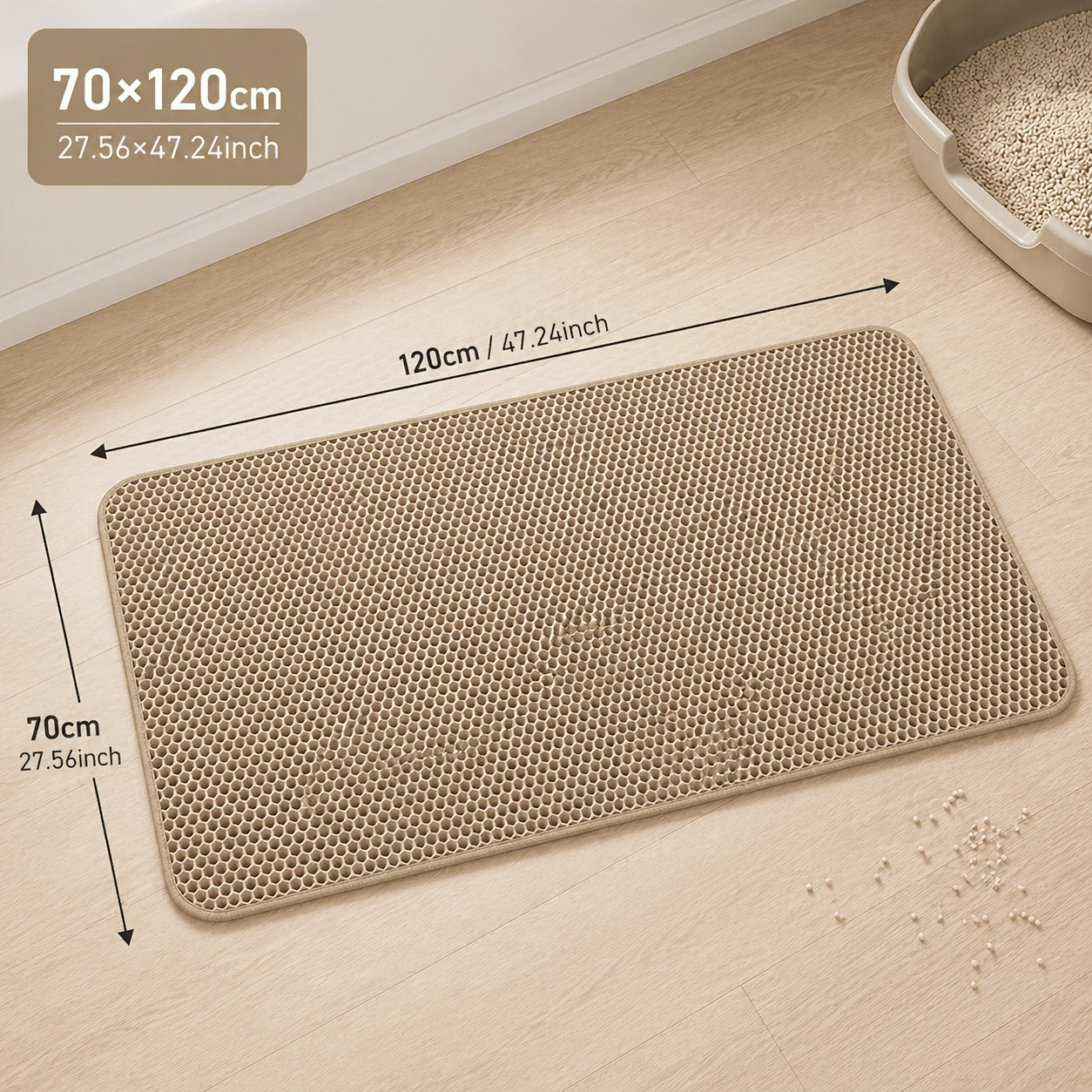 Cat Litter Mat Extra Large 27.6"×47.2" Honeycomb Double Layer Anti-Tracking, EVA Non-Slip Waterproof Litter Trapper for Multi-Cat Households, Easy to Clean, Fits Large Litter Boxes