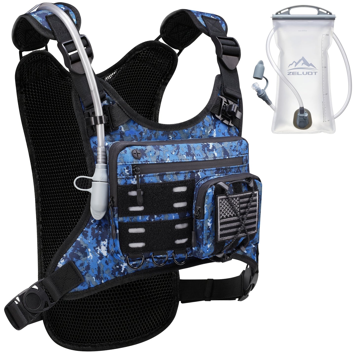 Running Hydration Vest with 3L Water Bladder Lightweight Adjustable Chest Pack Reflective Gear Holder for Men Women Marathon Trail Running Hiking Black Gray Camo Olive