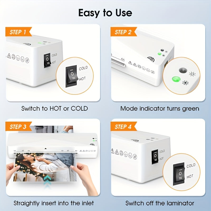 A4 Thermal Laminator Machine 9 Inch Wide - 4 in 1 Hot & Cold Laminating with 10 Pouches Included, Fast Warm-Up, Bubble-Free for Office, School, Home & Business Use