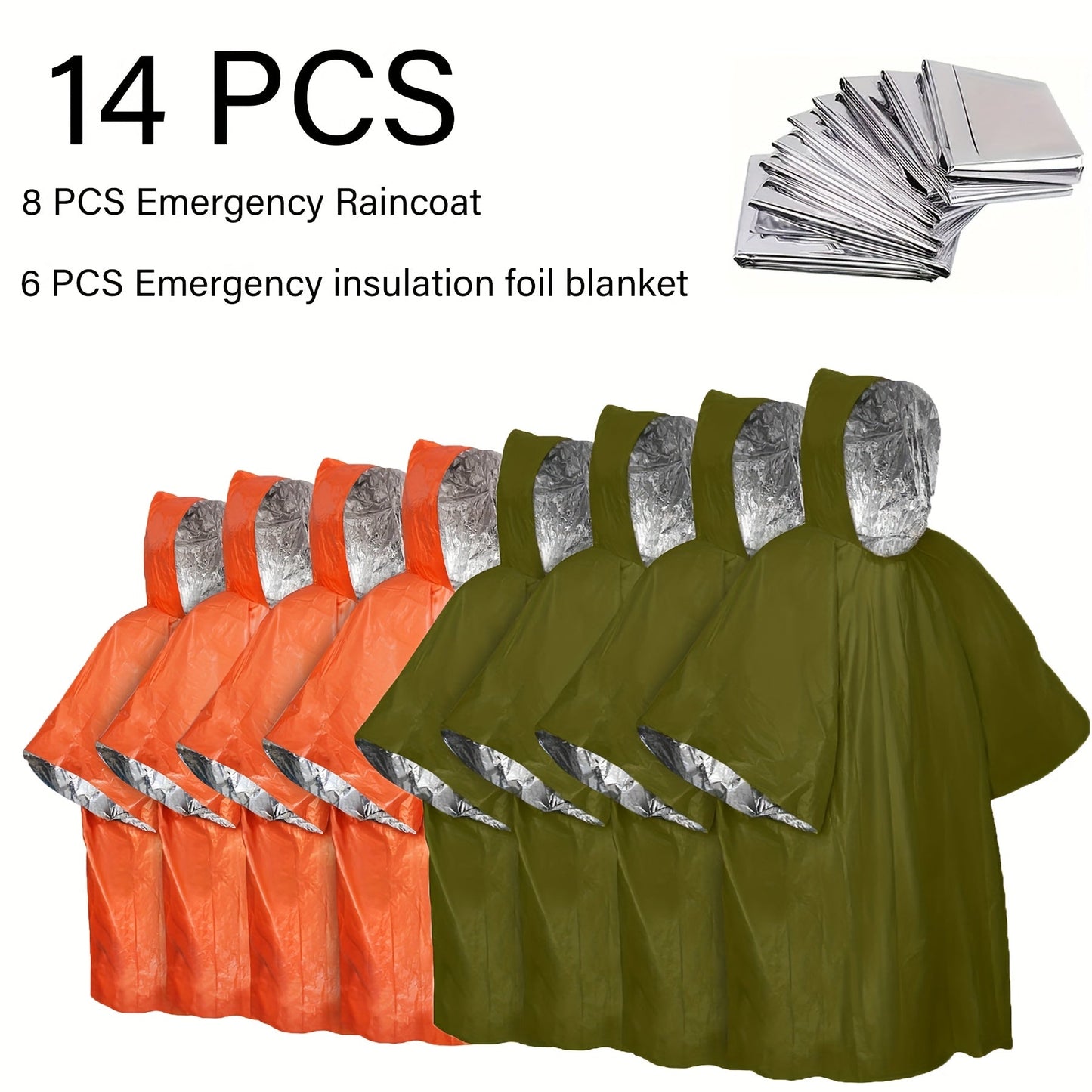 Emergency Rain Poncho Reusable 4-Pack & 14-Pack – Retains 90% Body Heat, Waterproof Weather Resistant Raincoat for Men Women Adults, Camping Hiking Survival Kit Emergency Supplies