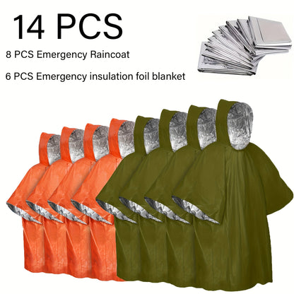 Emergency Rain Poncho Reusable 4-Pack & 14-Pack – Retains 90% Body Heat, Waterproof Weather Resistant Raincoat for Men Women Adults, Camping Hiking Survival Kit Emergency Supplies