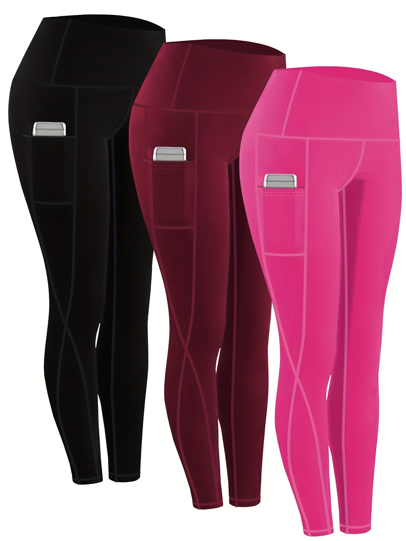Women's High Waist Compression Leggings 3-Pack with Pockets 230g Breathable Tights for Yoga Fitness Sports Daily Wear – All Seasons Multi-Color Shapewear S-XXL