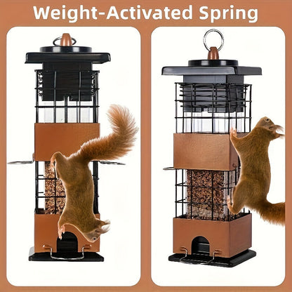 Squirrel Proof Bird Feeder 5LBS Large Capacity Outdoor Hanging Metal Construction Bilateral Weight-Activated Easy to Fill & Clean Weather Resistant for Garden Backyard