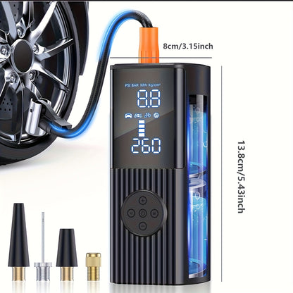 Portable Tire Inflator 210PSI Cordless with Digital Pressure Gauge, Rechargeable Battery & LED Light – Wireless Air Pump for Car, Motorcycle, Bicycle & Sports Balls – Velora