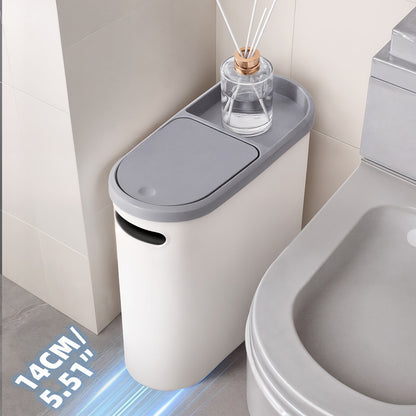Small Bathroom Trash Can with Built-In Handles 2/1 Pack – Rustproof Plastic Wastebasket, Space-Saving Design for Bathroom, Laundry Room & Home Office, Includes Trash Bags