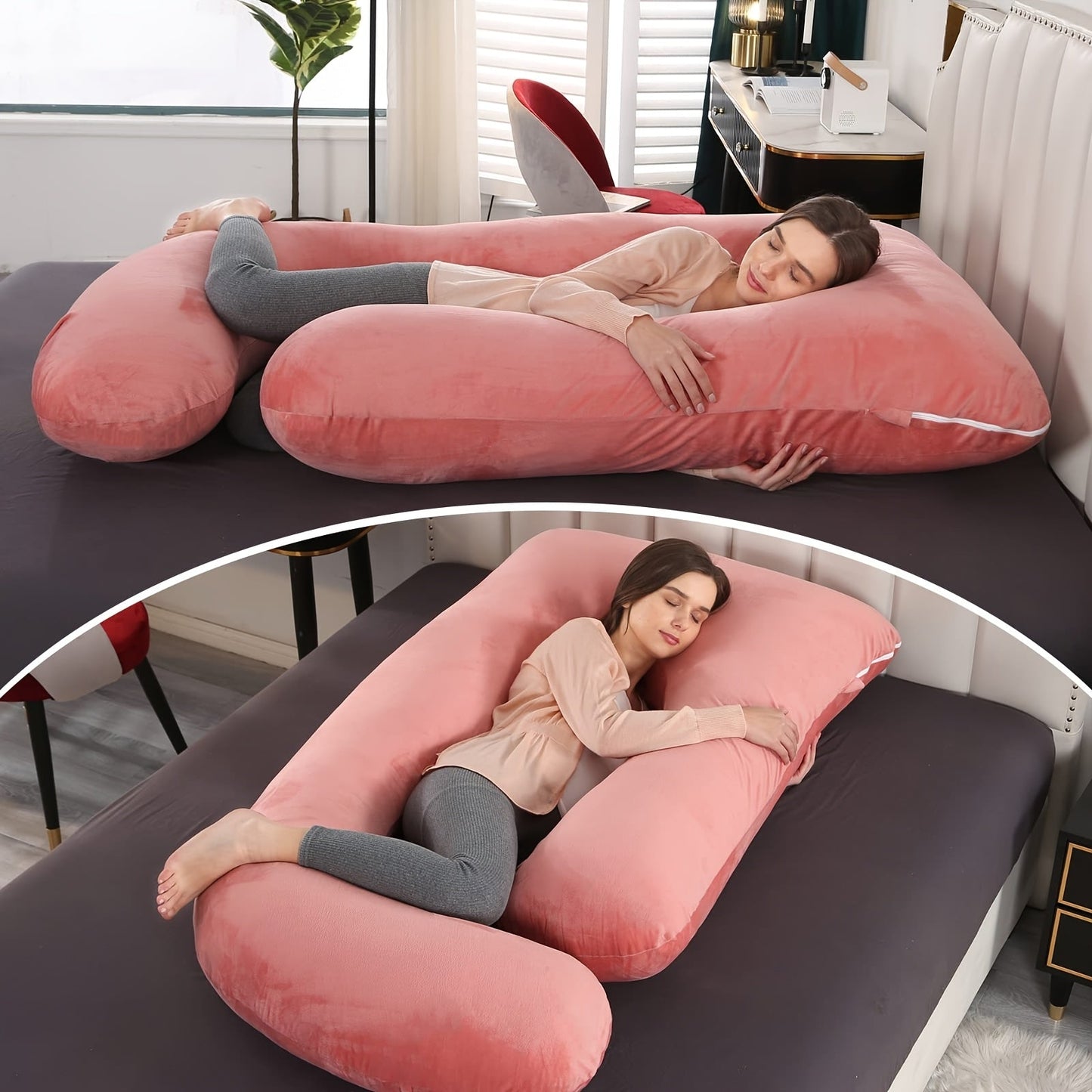 J-Shaped Maternity Pillow Full Body Pregnancy Pillow with Pillowcase – Back, Leg & Tummy Support for Comfortable Sleep, 41" & 60" Sizes, Multiple Colors & Fabrics, Great Baby Shower Gift