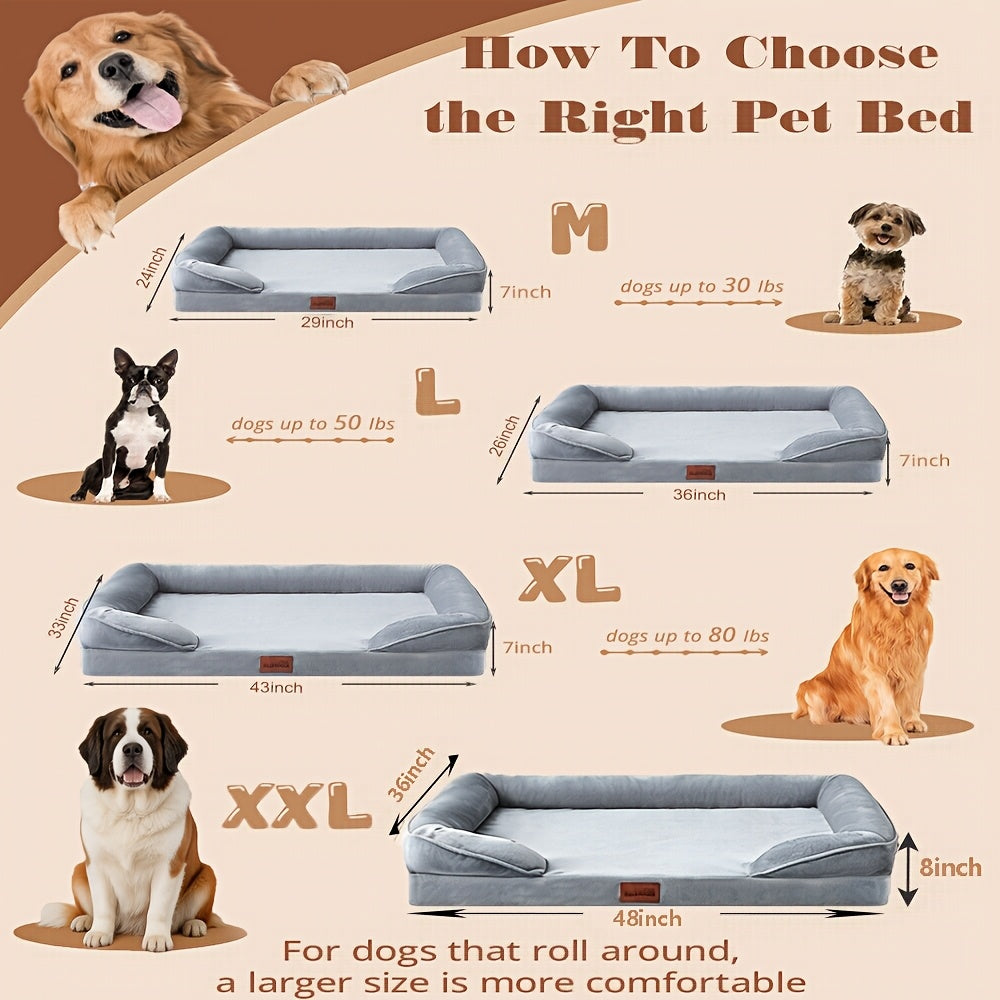 Dog Bed for Large & Extra Large Dogs – Washable Sofa Style Pet Bed with Removable Cover & Non-Skid Bottom, Comfortable Giant Dog Cat Couch, Grey, Multiple Sizes M-XXL