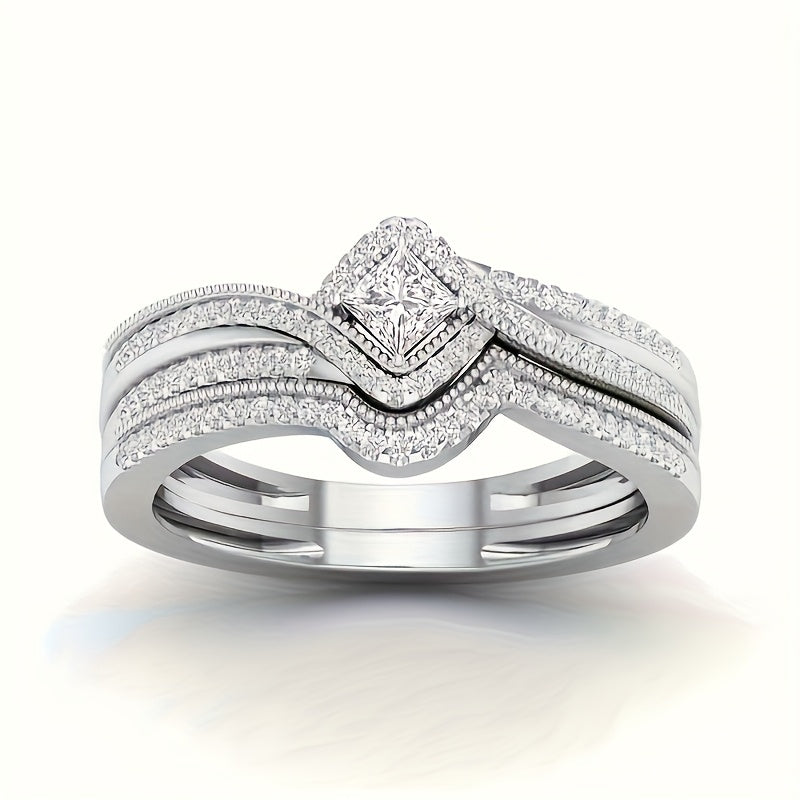 9 Piece Princess Cut Cubic Zirconia Bridal Wedding Ring Set for Women – Stackable Engagement Rings, Classic Jewelry Gift for Girlfriend & Wife