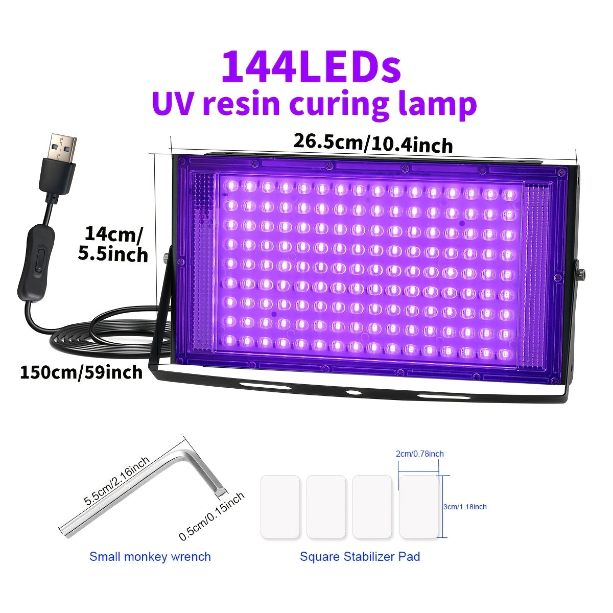 UV LED Resin Curing Lamp 96 or 144 LEDs High Power USB Plug & Play for Jewelry Making Epoxy Resin Hardening Mold Curing Resin Art Dark Violet