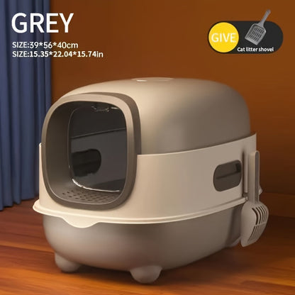 Extra Large Enclosed Cat Litter Box with Pull-Out Drawer Anti-Odor Anti-Splash Easy Clean Portable Indoor Outdoor Cat Toilet with Litter Shovel Purple Gray Blue Holiday Gift