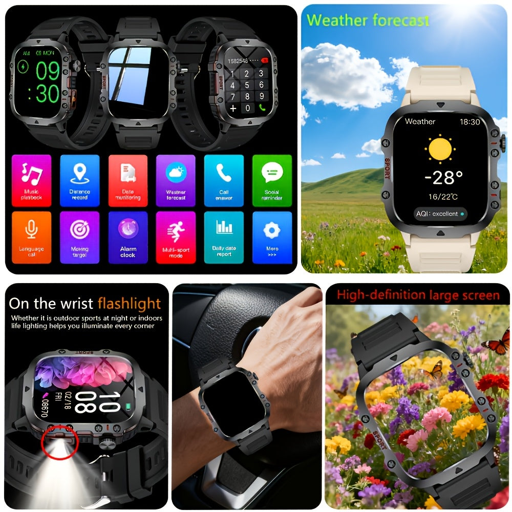 Large Screen Smartwatch Compatible with iPhone Android Wireless Calling SMS Fitness Tracker Heart Rate Monitor Remote Camera Control USB Rechargeable for Men Women - Modern Design Travel Gift