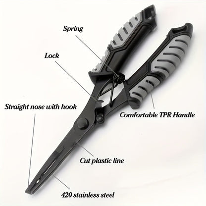 Fishing Pliers & Fish Gripper Combo Set 2PCS Stainless Steel with TPR Comfort Grip, Spring-Loaded Lock, Hook Remover Line Cutter Lanyard - Essential Freshwater Saltwater Fishing Tool Gift for Fishermen