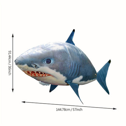 RC Flying Shark Inflatable Balloon Toy Remote Control Gliding Fish Hovers Mid-Air 57 Inch Indoor Outdoor Kids Teens Birthday Christmas Halloween Gift Blue Shark Orange Clownfish