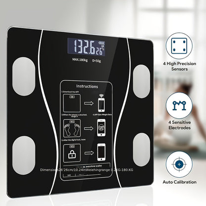Digital Bathroom Scale 400 lb / 180 kg - Intelligent Body Weight Scale with Backlit LED Display, Sturdy Tempered Glass, Compact Smart Scale for Home