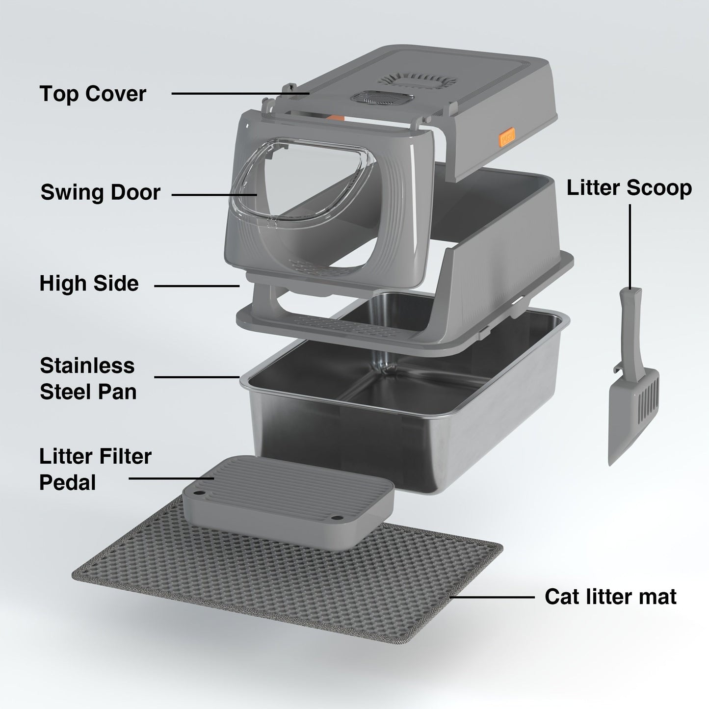 Oversized Enclosed Stainless Steel Cat Litter Box with Lid, Collapsible Anti-Splash Covered Indoor Cat Toilet with Front Flap Door & Superior Odor Control