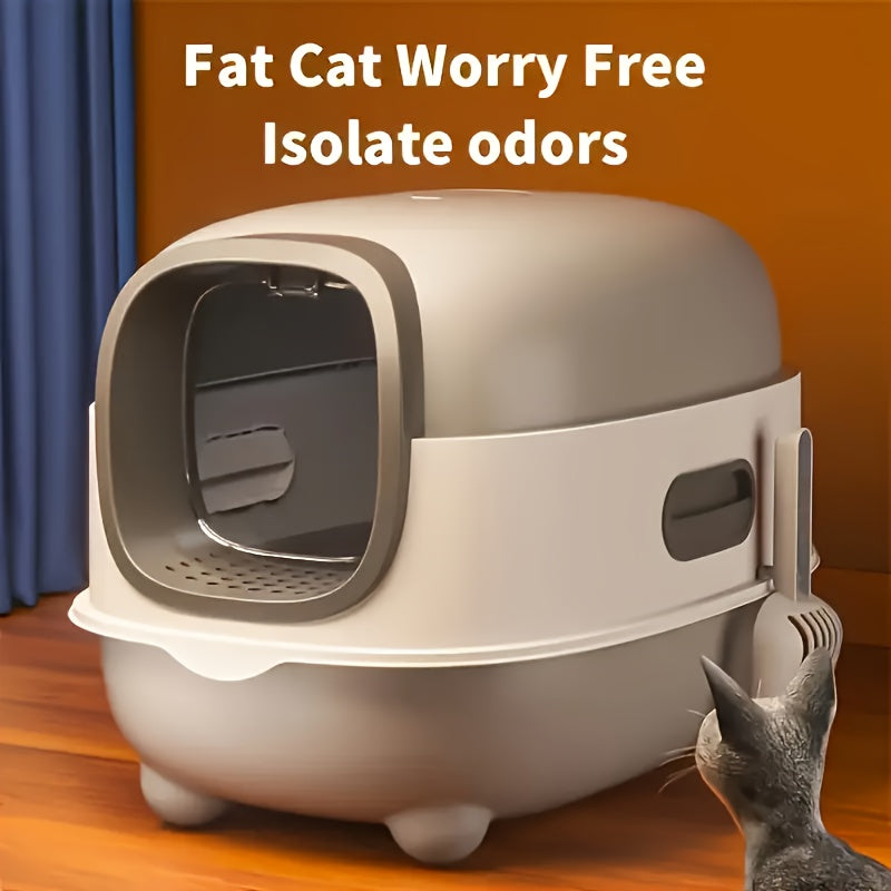Covered Cat Litter Box – Spacious Fully Enclosed Design with Scoop, Spill Prevention & Odor Control, Easy to Clean & Store, Ideal for All Cats