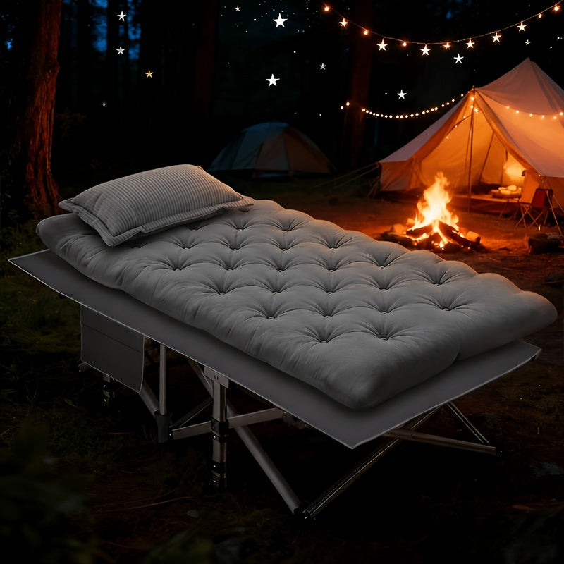 Folding Camping Bed with Mattress & Side Pockets – Heavy Duty Portable Cot for Adults, Foldable Guest Bed for Camping Outdoor Courtyard Terrace Office Guest Room