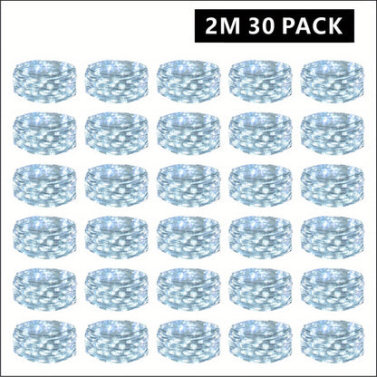 30-Pack LED Fairy Lights Battery Operated with Silver Wire – 6.5ft 20 LED Firefly Starry String Lights, Batteries Included, Perfect for DIY Wedding, Bedroom, Party, Patio, Christmas & Valentine's Day Decor