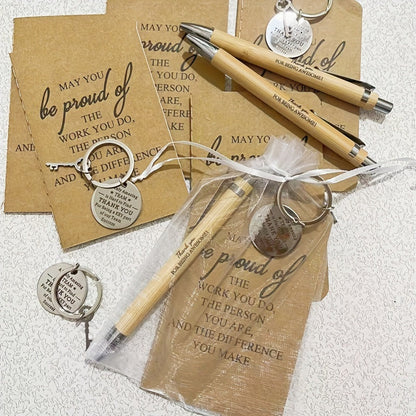 24-Piece Inspirational Gift Set Bamboo Retractable Pen Keychain Gratitude Notebook Gift Bag Bulk Appreciation Gifts for Employees Teachers Thanksgiving Christmas