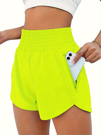 Women's High Waisted Running Shorts with Pockets, Elastic Workout Gym Shorts for Women, Non-Transparent Athletic Shorts for Training Yoga Fitness Summer, Sizes S-XXL, Khaki Grey Black Rose Red Green