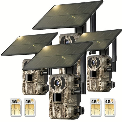 4G Trail Camera No WiFi Required 2K 1440P Solar Powered – Built-in SIM Card, 75ft Night Vision, 0.2s Trigger, 7800mAh Battery, Wireless Outdoor Hunting & Security Camera for Remote Areas