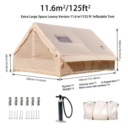 Inflatable Camping Tent 4-6 Person – 4-Season Luxury Air Tent with Manual Pump Easy Setup Windproof Glamping House for Family Outdoor Camping