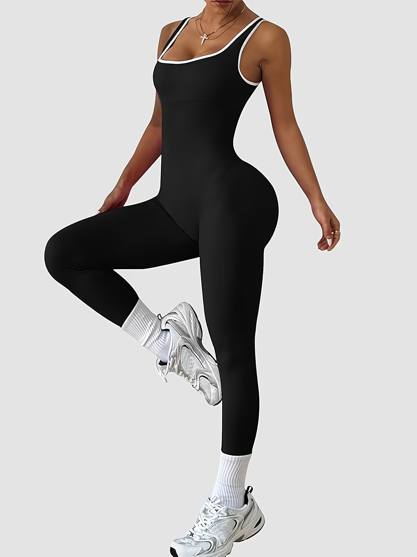 Women's Sleeveless Square Collar Jumpsuit – 90% Nylon Stretch Fabric, Thick & Opaque Active Wear for Yoga, Pilates, Running, Fitness & Everyday Events, Sizes S-XL, Multiple Colors