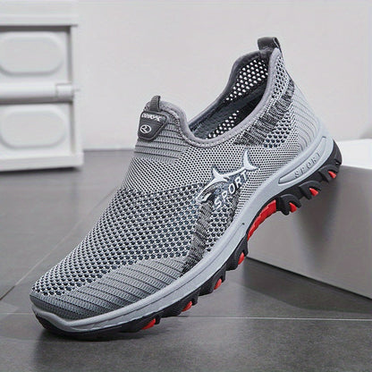 Men's Breathable Mesh Slip-On Sneakers – Lightweight Low-Top Casual Athletic Shoes with Rubber Sole, Round Toe, Monochrome Fabric Upper, Easy Wear Loafer-Style Footwear for Walking, Gym & Everyday Comfort, Spring & Summer