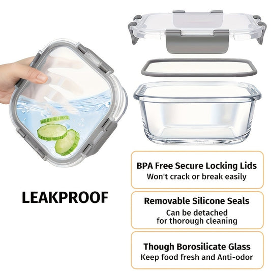 24pcs Glass Food Storage Containers with Lids – 12 Containers + 12 Lids, Leak-Proof Meal Prep Bento Boxes, Oven Microwave Dishwasher Safe, Stackable Kitchen Lunch Containers, Grey