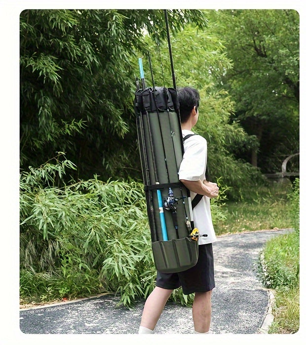 Fishing Rod Bag Large Capacity Folding Durable Fishing Gear Carrier Bag Multifunctional Rod Holder Case with Two Lead Weights Fits Multiple Rods Tackle Organizer for Freshwater Saltwater Fishing