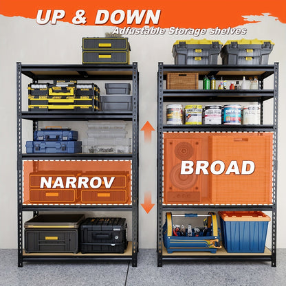 Heavy Duty 5-Tier Metal Shelving Unit 2000 LBS 60"H Adjustable Steel Rack – Garage Storage Shelves for Basement, Pantry, Closet & Utility Room, Local US Warehouse