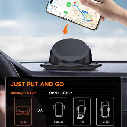 Car Phone Holder Dashboard Mount, 360° Rotation Cell Phone Holder for Car with Suction Cup & Silicone Anti-Slip Pad, Universal Phone Stand Compatible with iPhone 17 16 15 Samsung Galaxy & All Smartphones