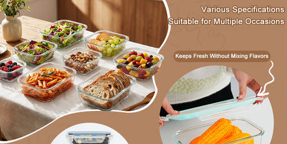 Glass Food Storage Containers with Lids 16-Piece Set (8 Containers + 8 Lids), Airtight Meal Prep Containers Microwave Oven Freezer Safe, Lunch Boxes for Salads Fruits Vegetables Sandwiches Leftovers