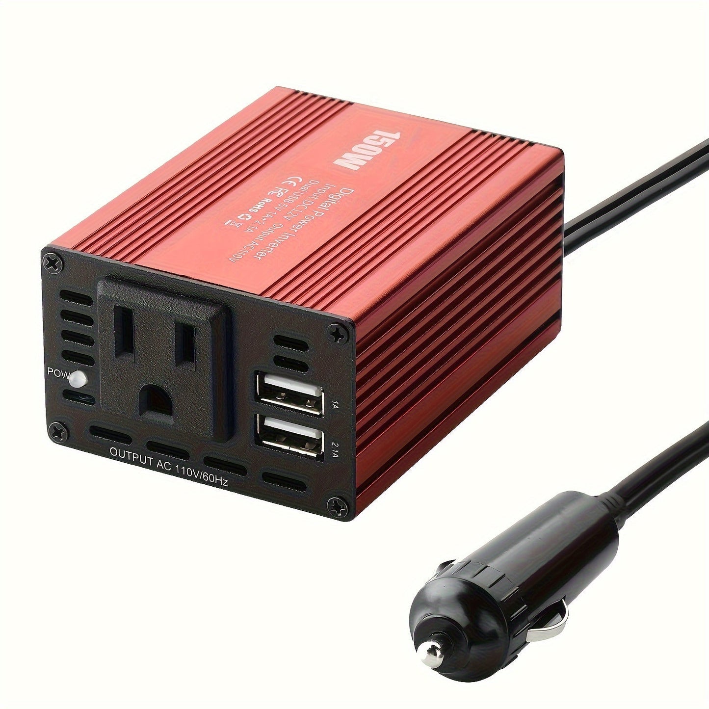 150W Car Power Inverter 12V DC to 110V AC Converter with Dual USB 3.1A Ports – Vehicle Adapter Plug for Laptop, Phone, Tablet, Road Trip Essentials