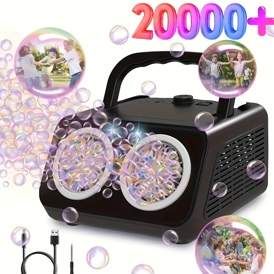 Automatic Bubble Machine for Kids & Toddlers – Electric Bubble Blower with 2 Fans, 20000+ Bubbles Per Minute, Battery Operated, Includes Bubble Solution, Outdoor Bubble Toy for Parties & Birthdays