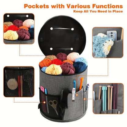 Crochet Bag Yarn Storage Organizer with Front Pocket – Spacious Knitting Tote for Yarn, Hooks & Needles, Sturdy & Lightweight, Available in Grey, Purple & Dark Pink
