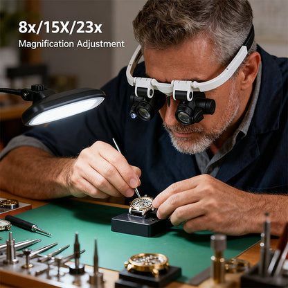 Head Mounted Magnifier 8X 15X 23X Hands-Free Dual Lens Magnifying Glasses with Adjustable Headband for Jewelry Making Electronics Repair Crafting Reading and Precision Work