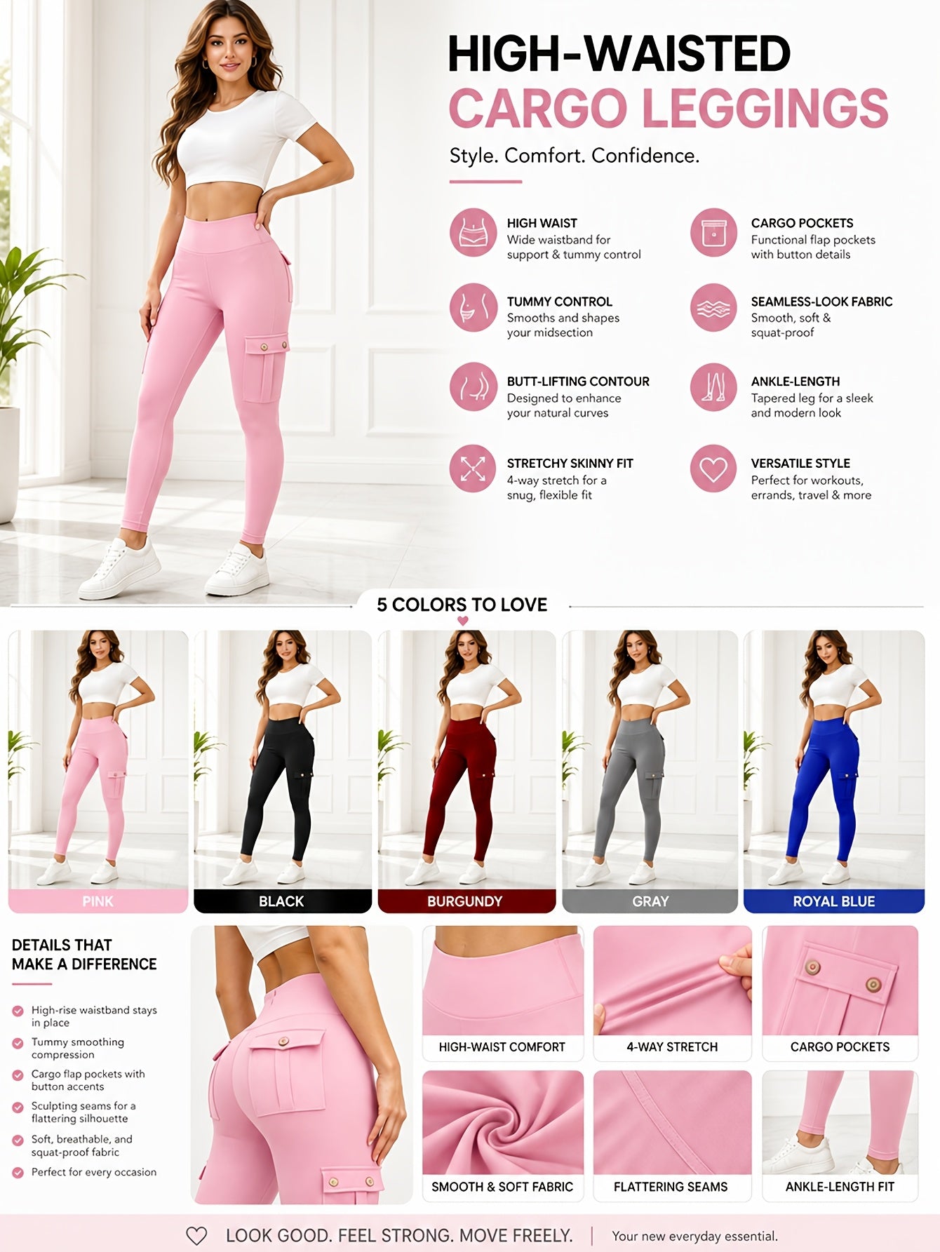 Women's High Waist Yoga Leggings 5 Pack with Pockets Tummy Control Slim Fit 4-Way Stretch Soft Breathable Workout Leggings for Gym Running Training Daily Wear Multipack Value Set